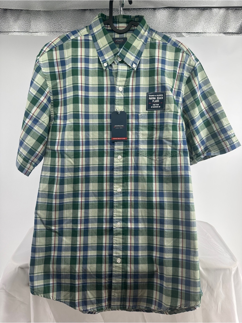 NWT Arrow green plaid short sleeve button down shirt